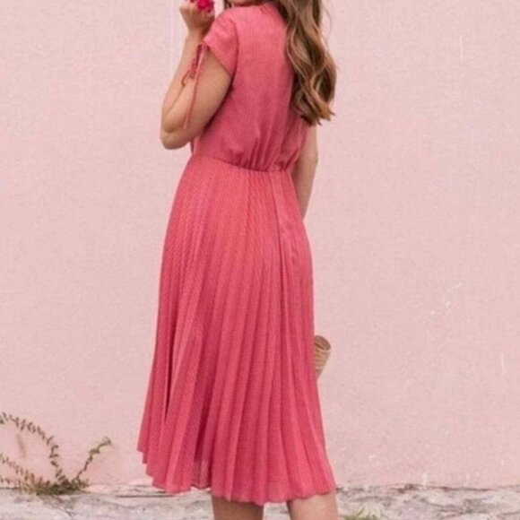 Gal Meets Glam Angelica Pleated Midi Dress Pink Size 8 Feminine‎ Romantic - Picture 3 of 10